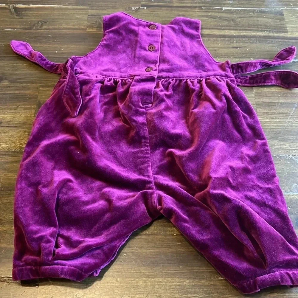 Vintage Baby Gap Velour Jumpsuit Romper Side Tie Boho Fall Holiday XS 0-3